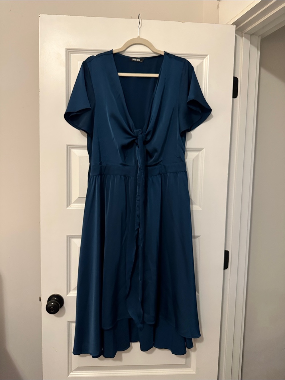 Teal Tie-Front Midi Dress